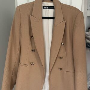 Zara Tan Double-Breasted Blazer